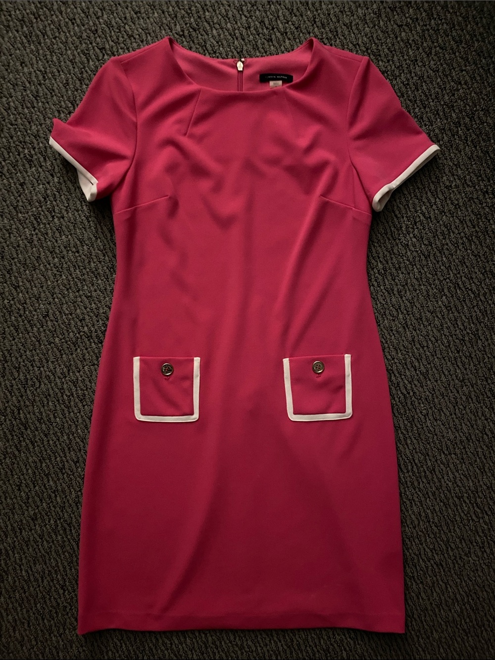Tommy Hilfiger Fuchsia Mini Shift Dress with White Trim